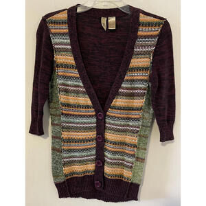 BKE Womens Small Vneck Button-Up Colorful Short-Sleeved Sweater Cardigan! A5238